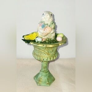 New! Upcycled Vintage Glass Easter Bunny Spring Decor Green and White